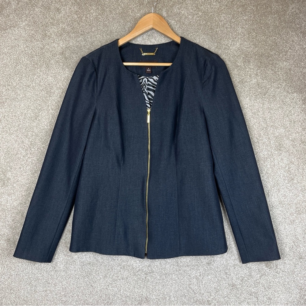 Dana Buchman Jacket Womens 4 Gray Long Sleeve Front Zip Lined Blazer- 2846*